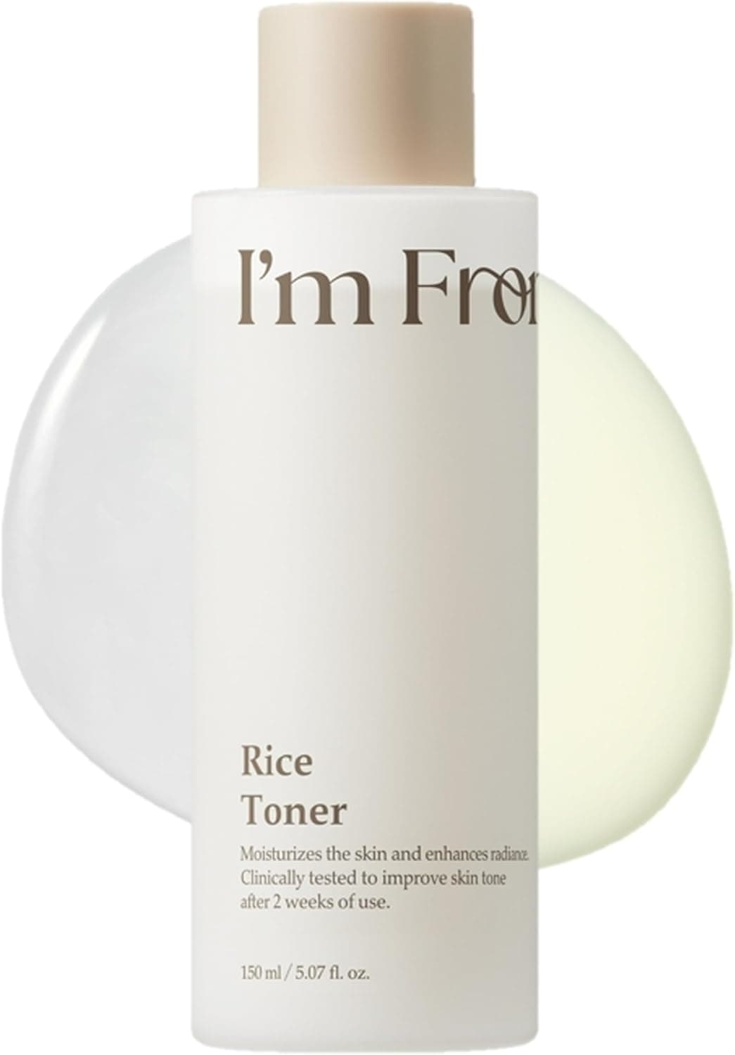 I'm From Rice Toner bottle on a linen cloth with rice grains